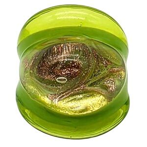 Murano Venetian Glass Domed Italy Stamped “M” Gold Foil Green Statement Ring